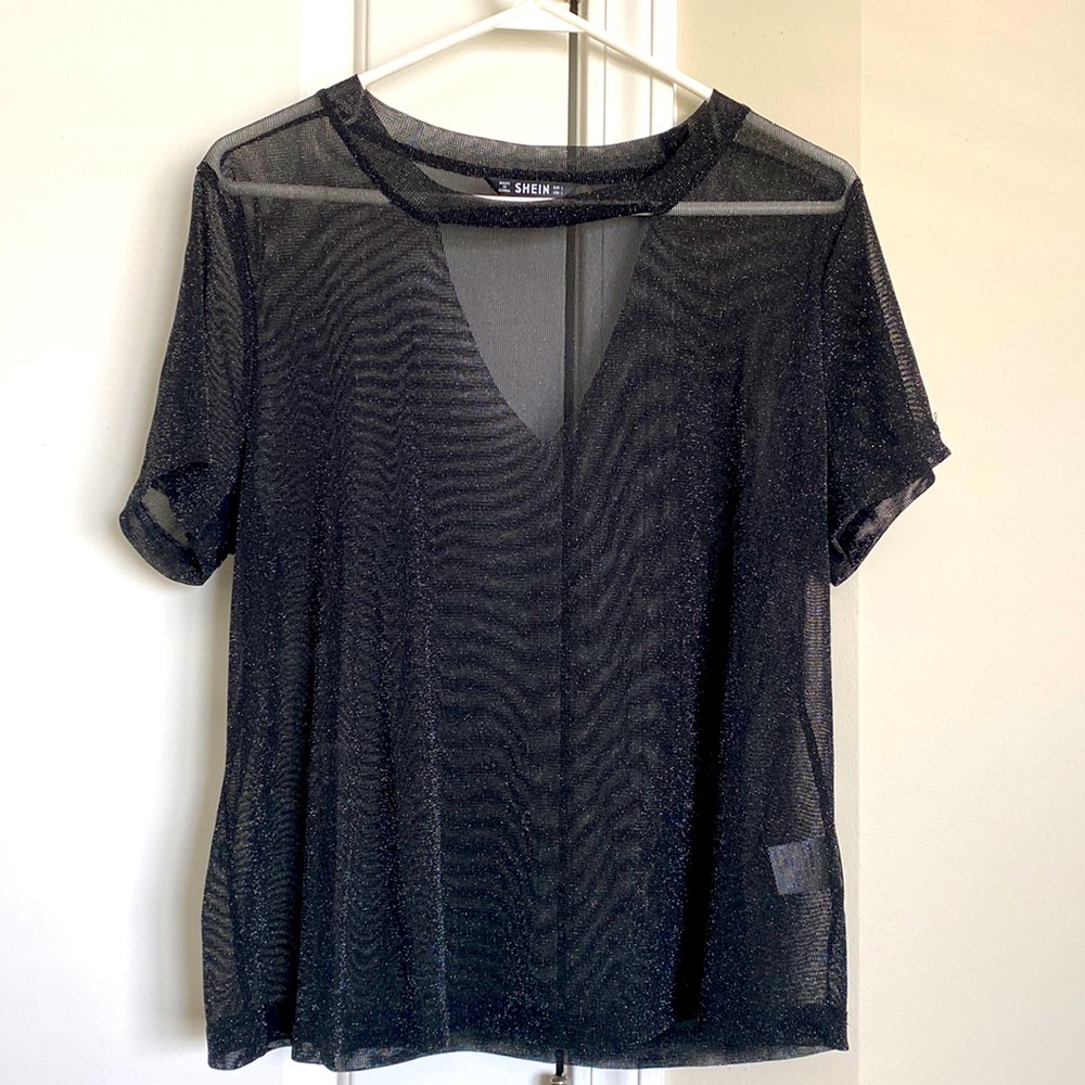 SHEIN Sheer Glitter Mesh Top
